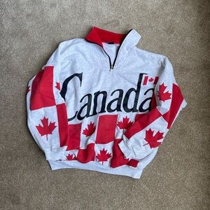 Unique Vintage Gray and Red Canada Zip Up Sweater